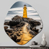 Grey And Yellow Lighthouse Photo II - Asymmetric Metal Wall Art