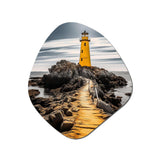 Grey And Yellow Lighthouse Photo II - Asymmetric Metal Wall Art