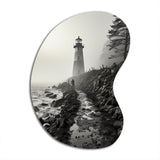 Black White Lighthouse Misty Horizon - Asymmetric Metal Wall Art