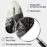 Black White Lighthouse Misty Horizon - Asymmetric Metal Wall Art