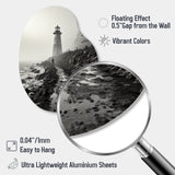 Black White Lighthouse Misty Horizon - Asymmetric Metal Wall Art