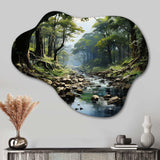 Gentle River Through Country Charm Forest - Asymmetric Metal Wall Art