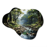 Gentle River Through Country Charm Forest - Asymmetric Metal Wall Art