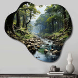 Gentle River Through Country Charm Forest - Asymmetric Metal Wall Art