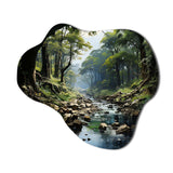 Gentle River Through Country Charm Forest - Asymmetric Metal Wall Art