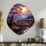 Countryside Crimson Dusk Landscape I - Asymmetric Metal Wall Art