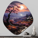 Countryside Crimson Dusk Landscape I - Asymmetric Metal Wall Art