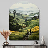 Countryside Foggy Green Hillside - Asymmetric Metal Wall Art