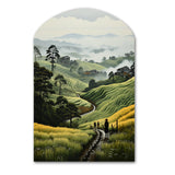 Countryside Foggy Green Hillside - Asymmetric Metal Wall Art