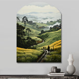 Countryside Foggy Green Hillside - Asymmetric Metal Wall Art