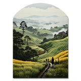 Countryside Foggy Green Hillside - Asymmetric Metal Wall Art