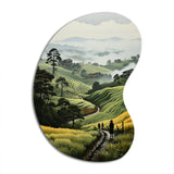 Countryside Foggy Green Hillside - Asymmetric Metal Wall Art