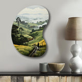 Countryside Foggy Green Hillside - Asymmetric Metal Wall Art