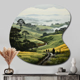 Countryside Foggy Green Hillside - Asymmetric Metal Wall Art