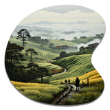 Countryside Foggy Green Hillside - Asymmetric Metal Wall Art