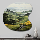 Countryside Foggy Green Hillside - Asymmetric Metal Wall Art