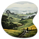 Countryside Foggy Green Hillside - Asymmetric Metal Wall Art