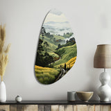 Countryside Foggy Green Hillside - Asymmetric Metal Wall Art