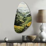 Countryside Foggy Green Hillside - Asymmetric Metal Wall Art