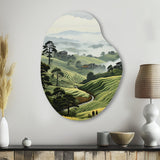 Countryside Foggy Green Hillside - Asymmetric Metal Wall Art