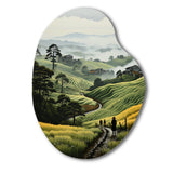 Countryside Foggy Green Hillside - Asymmetric Metal Wall Art