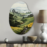 Countryside Foggy Green Hillside - Asymmetric Metal Wall Art