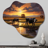 Cows At Farm Landscape II - Asymmetric Metal Wall Art