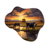 Cows At Farm Landscape II - Asymmetric Metal Wall Art