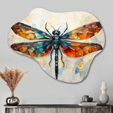 Orange Dragonfly Insects Flight Geometric I - Asymmetric Metal Wall Art