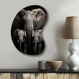 Black And White Elephant Embrace Of Strength I - Asymmetric Metal Wall Art