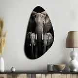 Black And White Elephant Embrace Of Strength I - Asymmetric Metal Wall Art