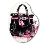 Fashion Bag And Perfum Black And Pink I - Asymmetric Metal Wall Art