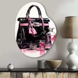 Fashion Bag And Perfum Black And Pink I - Asymmetric Metal Wall Art