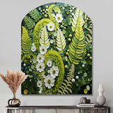 Light Green Ferns Plant Whimsical Spirals I - Asymmetric Metal Wall Art