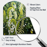 Light Green Ferns Plant Whimsical Spirals I - Asymmetric Metal Wall Art