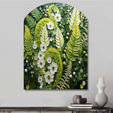 Light Green Ferns Plant Whimsical Spirals I - Asymmetric Metal Wall Art