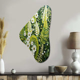 Light Green Ferns Plant Whimsical Spirals I - Asymmetric Metal Wall Art