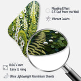 Light Green Ferns Plant Whimsical Spirals I - Asymmetric Metal Wall Art