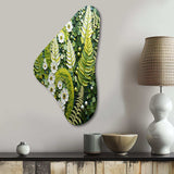 Light Green Ferns Plant Whimsical Spirals I - Asymmetric Metal Wall Art