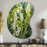 Light Green Ferns Plant Whimsical Spirals I - Asymmetric Metal Wall Art