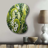 Light Green Ferns Plant Whimsical Spirals I - Asymmetric Metal Wall Art