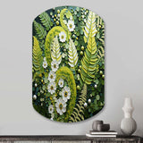 Light Green Ferns Plant Whimsical Spirals I - Asymmetric Metal Wall Art