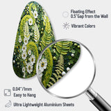 Light Green Ferns Plant Whimsical Spirals I - Asymmetric Metal Wall Art