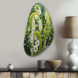 Light Green Ferns Plant Whimsical Spirals I - Asymmetric Metal Wall Art