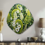 Light Green Ferns Plant Whimsical Spirals I - Asymmetric Metal Wall Art