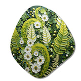 Light Green Ferns Plant Whimsical Spirals I - Asymmetric Metal Wall Art