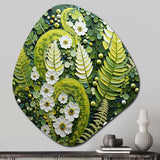 Light Green Ferns Plant Whimsical Spirals I - Asymmetric Metal Wall Art