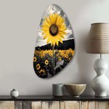 Yellow Brown Sunflower Field Emergent Sunflower II - Asymmetric Metal Wall Art