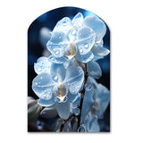 Blue White Flower Field Pearlescent Orchids - Asymmetric Metal Wall Art