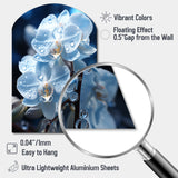 Blue White Flower Field Pearlescent Orchids - Asymmetric Metal Wall Art